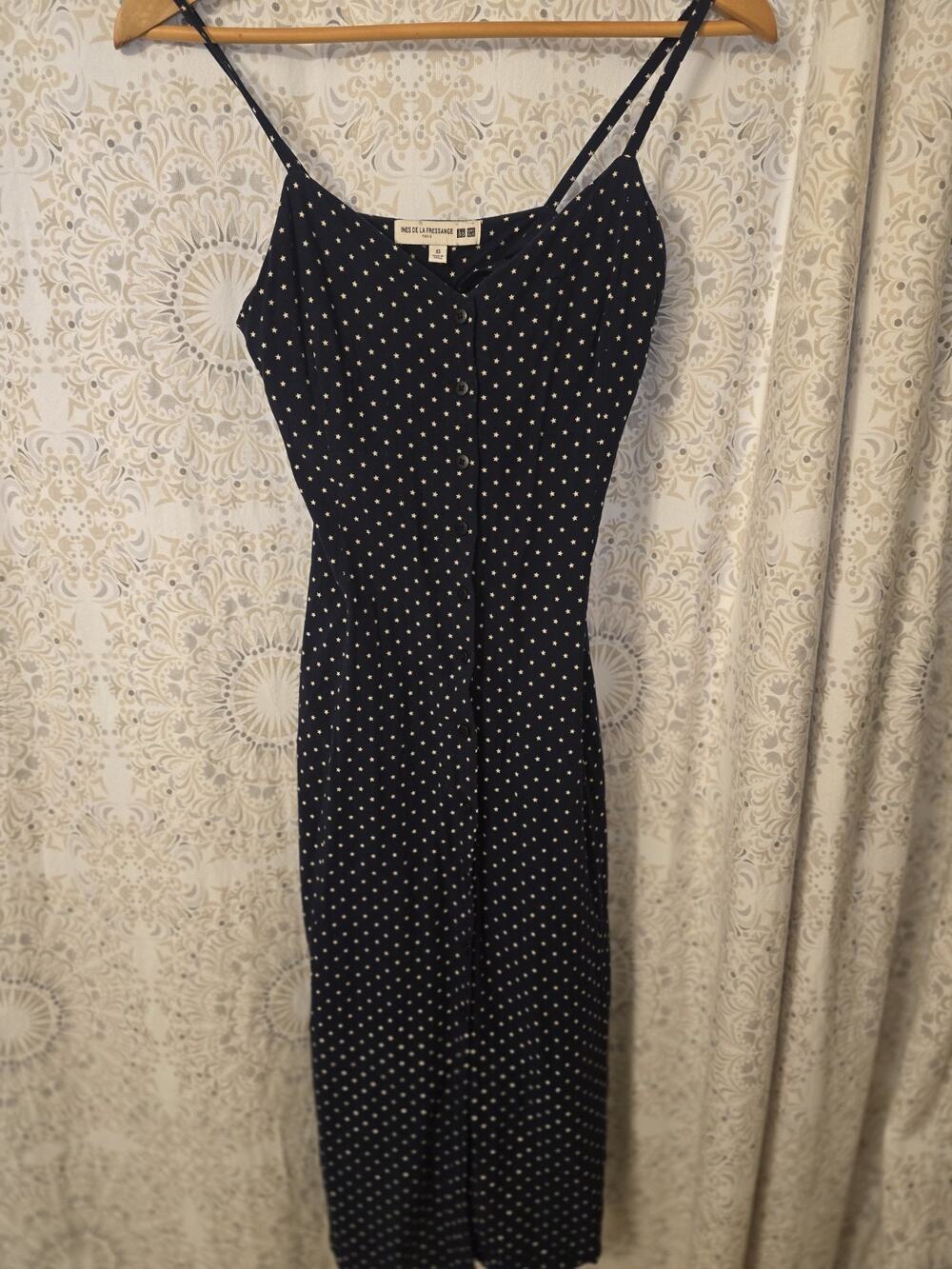 Ines De la Fressange for UNIQLO Navy Midi Star Dot Dress Size Xsmall patriotic